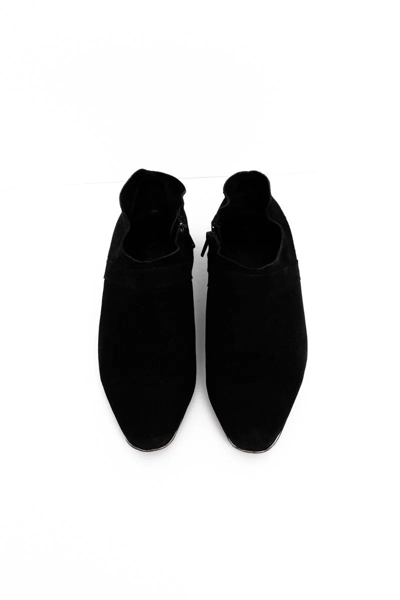0566_CHLOÉ 39 BLACK SUEDE LEATHER SLIP-ON BOOTS