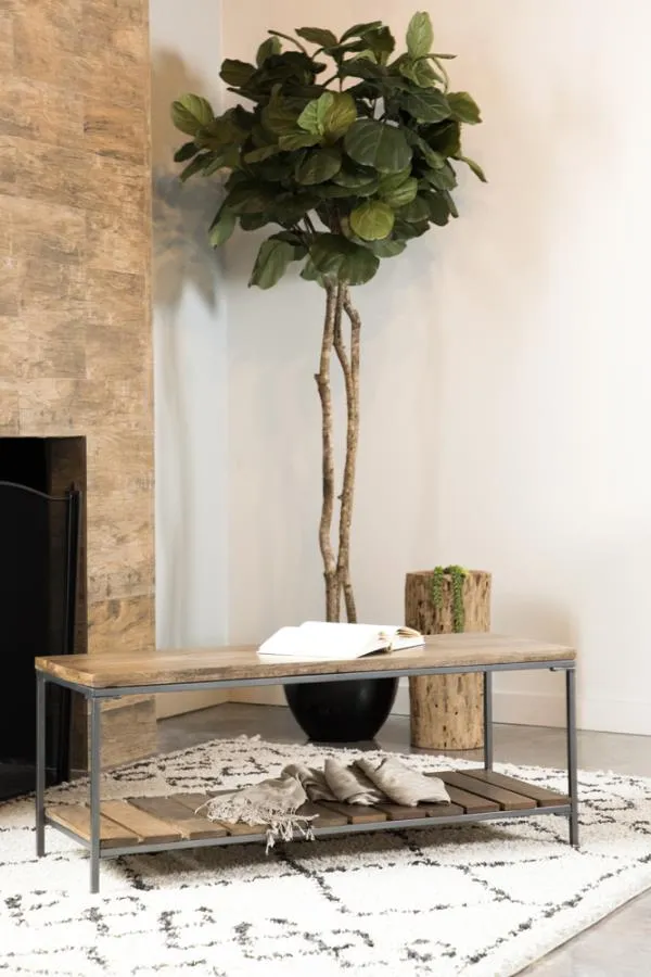 Accent Bench with Slat Shelf Natural and Gunmetal