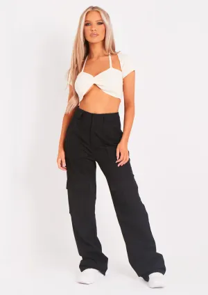 Amaia Black High Waisted Cargo Trousers