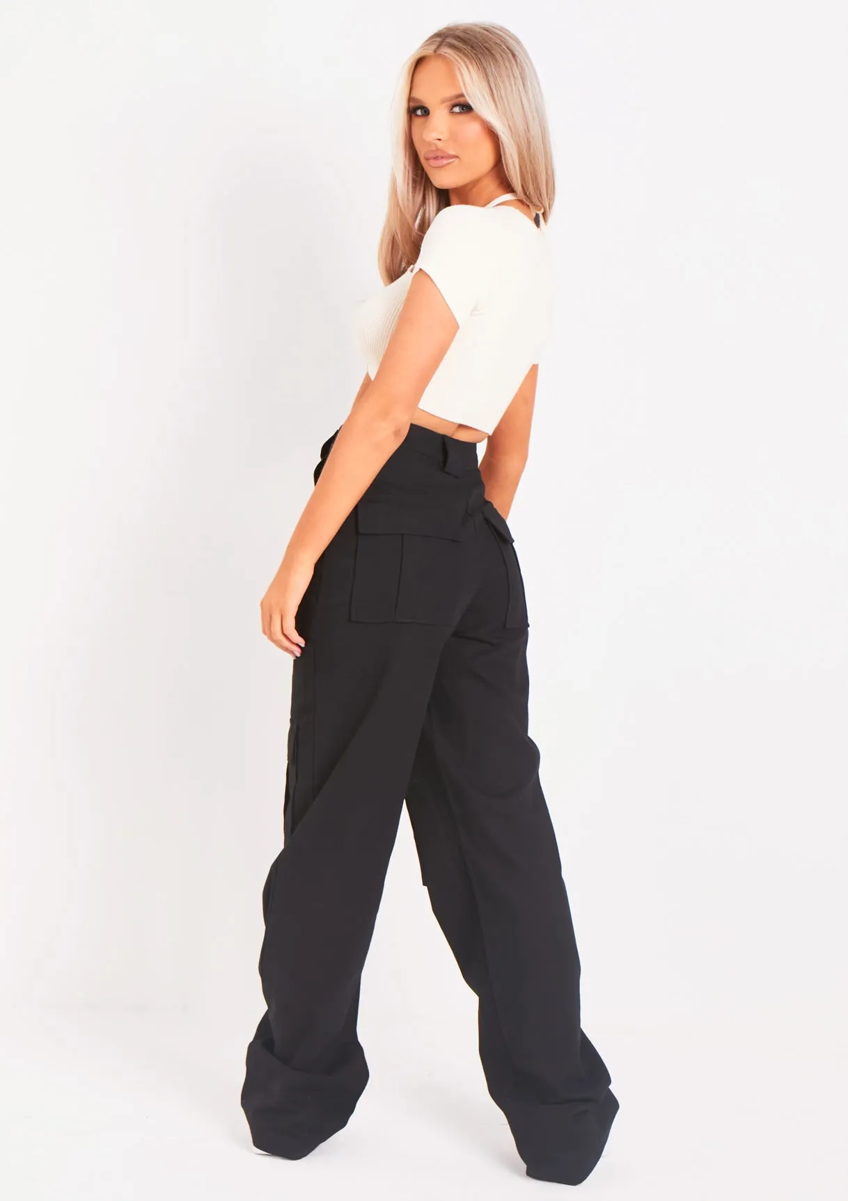 Amaia Black High Waisted Cargo Trousers