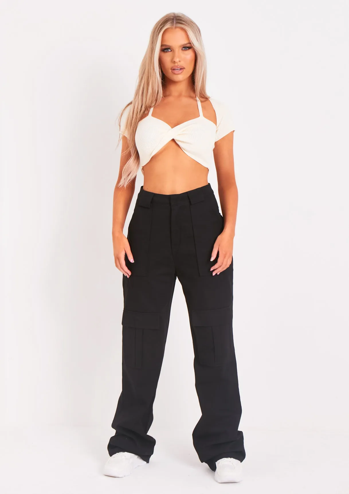 Amaia Black High Waisted Cargo Trousers