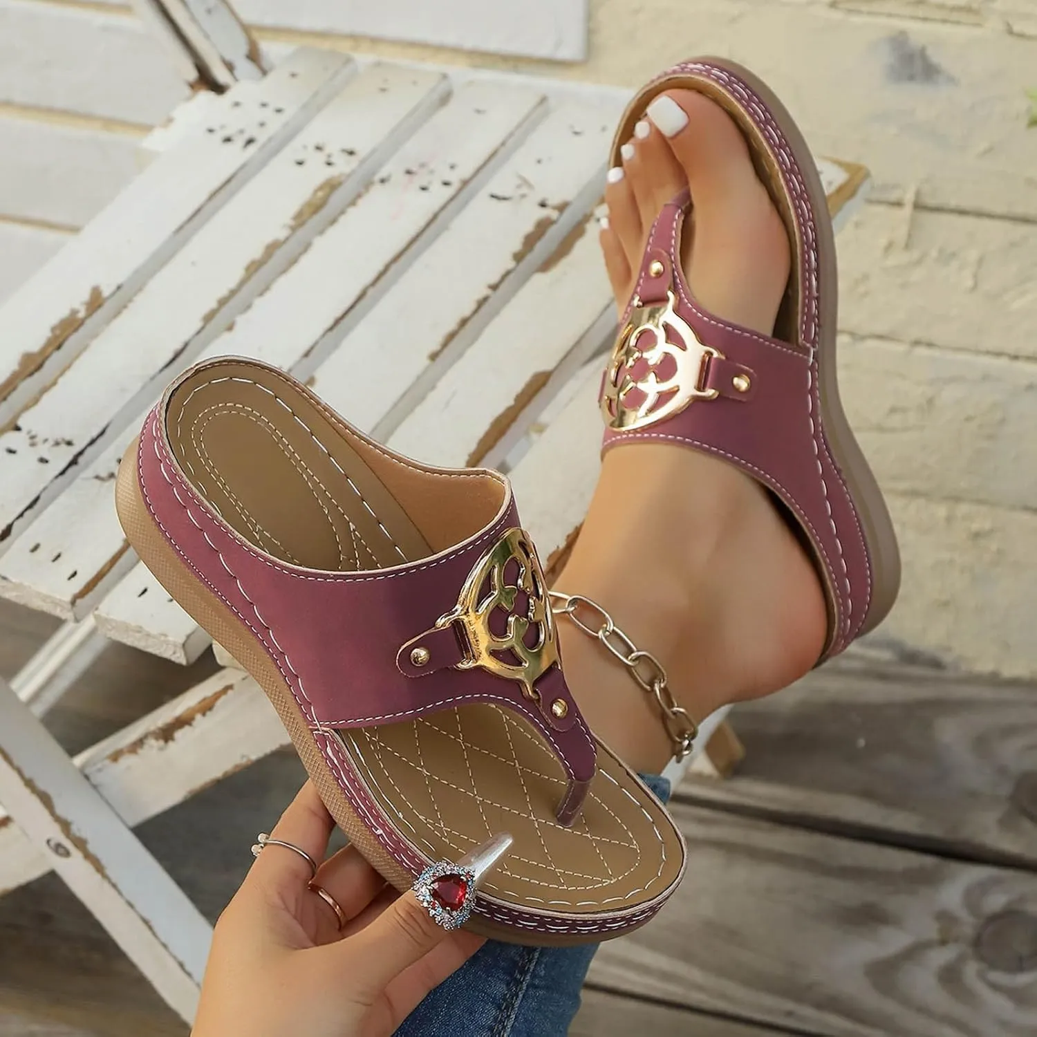 Comfortable Women's Slippers Daily Wear with Thong Design and Wedge Heel Perfect Rubber Sole Slippers for Women Outside