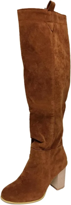 Cowboy Boots For Women High Chunky Heeled Knee High Boots Pull On Pointed Suede Thigh High Boots Long Bootie