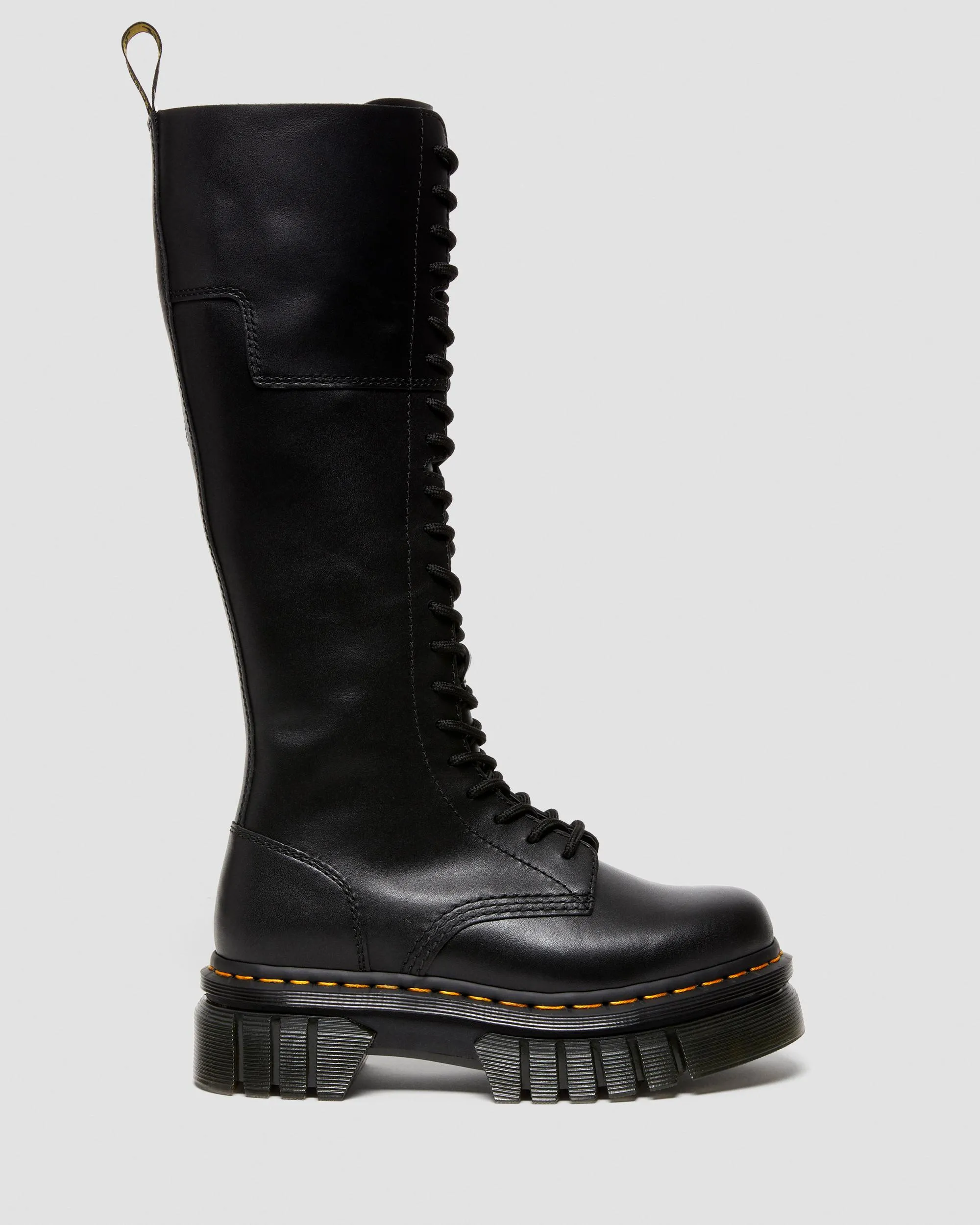 Dr. Audrick 20 Eye Platform Leather Knee High Boots. Martens