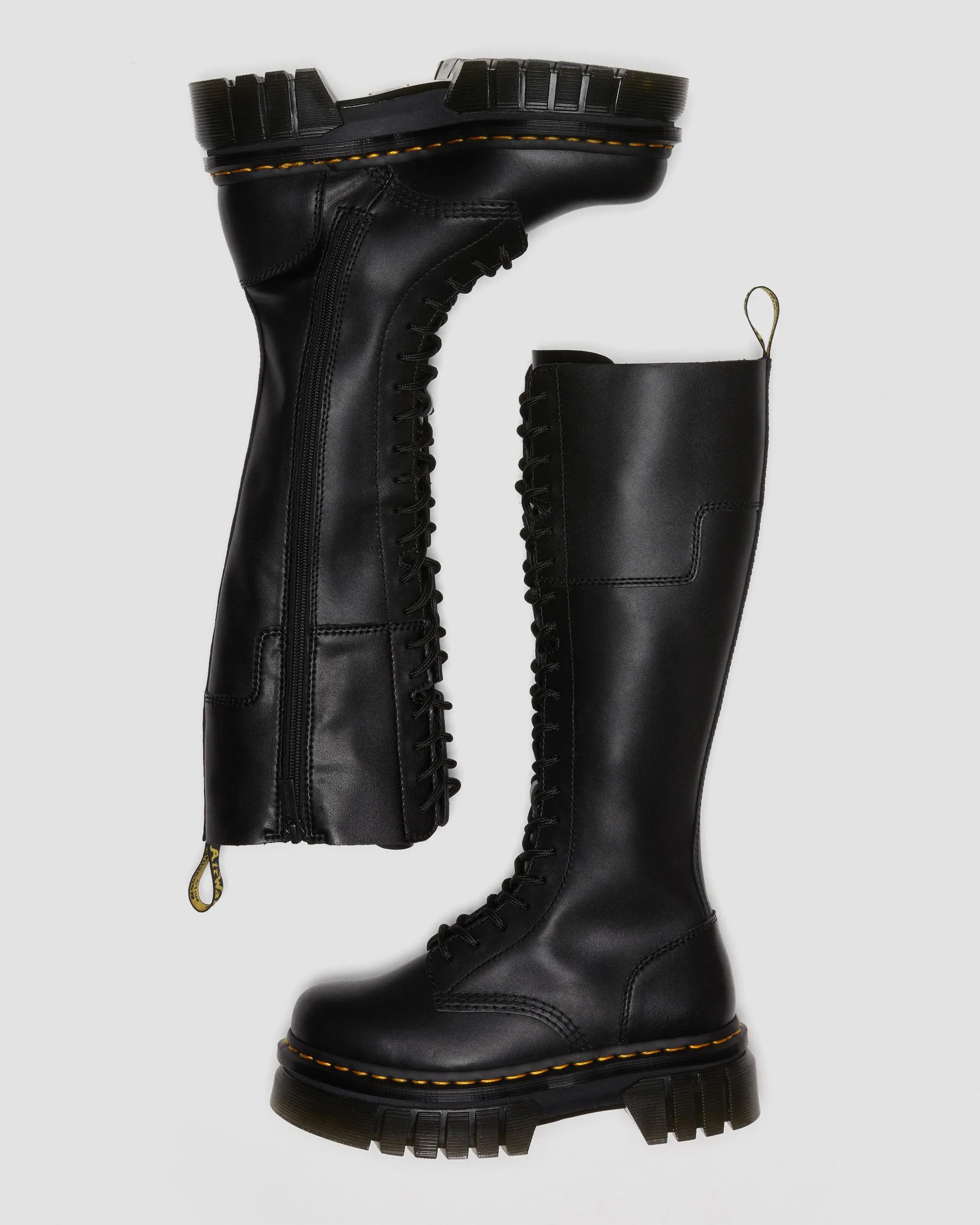 Dr. Audrick 20 Eye Platform Leather Knee High Boots. Martens