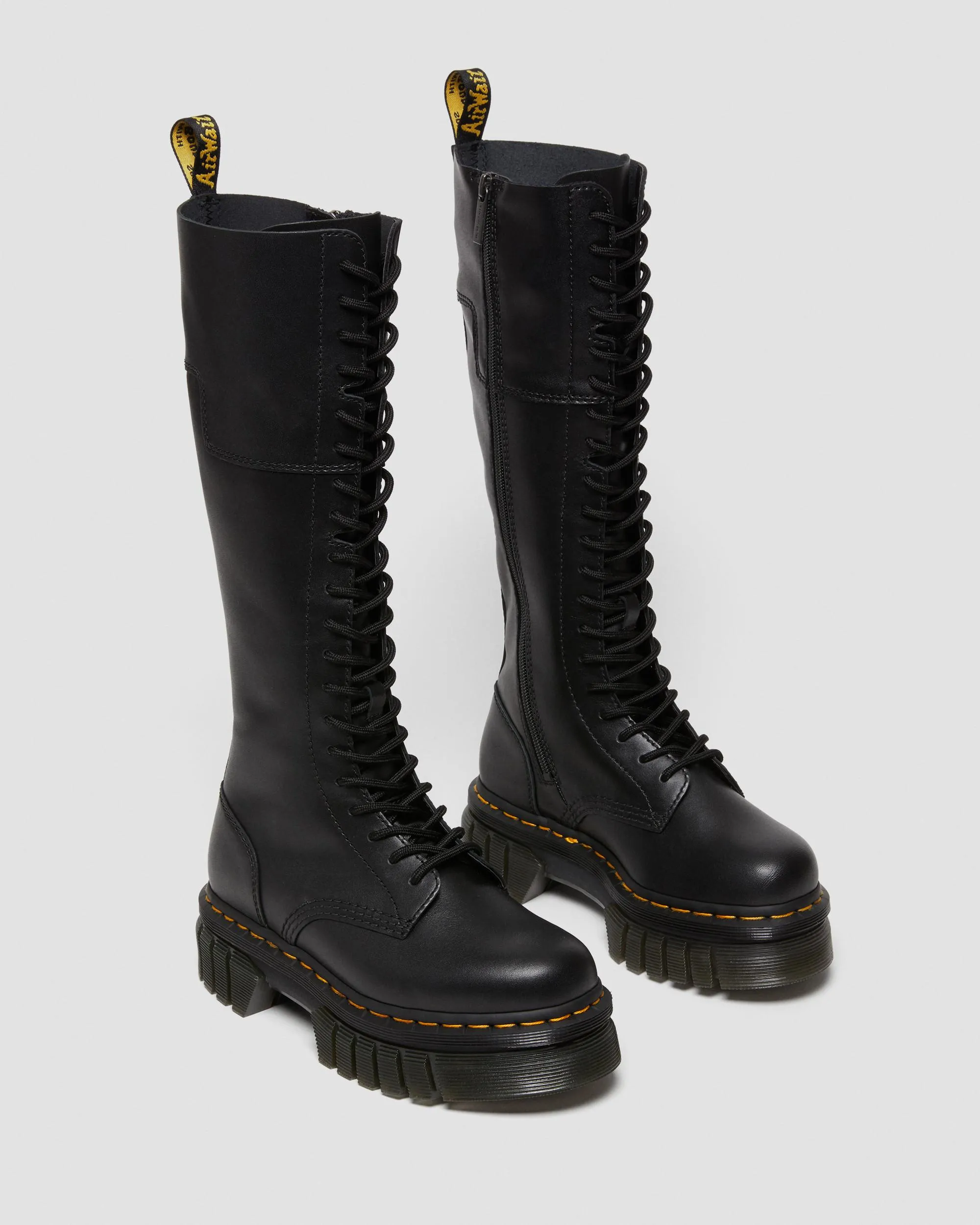 Dr. Audrick 20 Eye Platform Leather Knee High Boots. Martens
