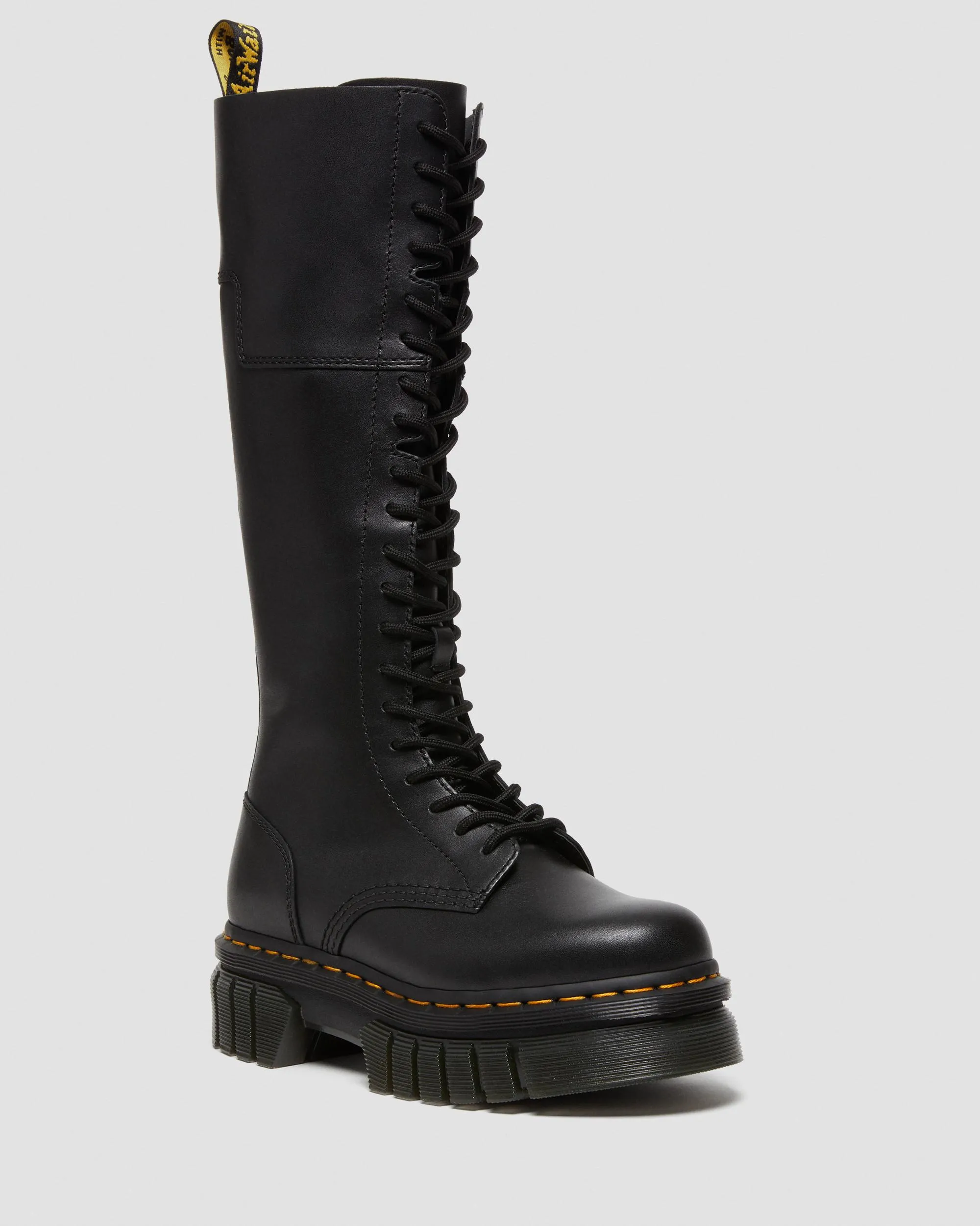 Dr. Audrick 20 Eye Platform Leather Knee High Boots. Martens