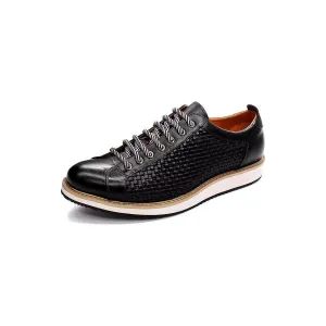 Elegant Cow Leather Lace-Up Business Sneakers