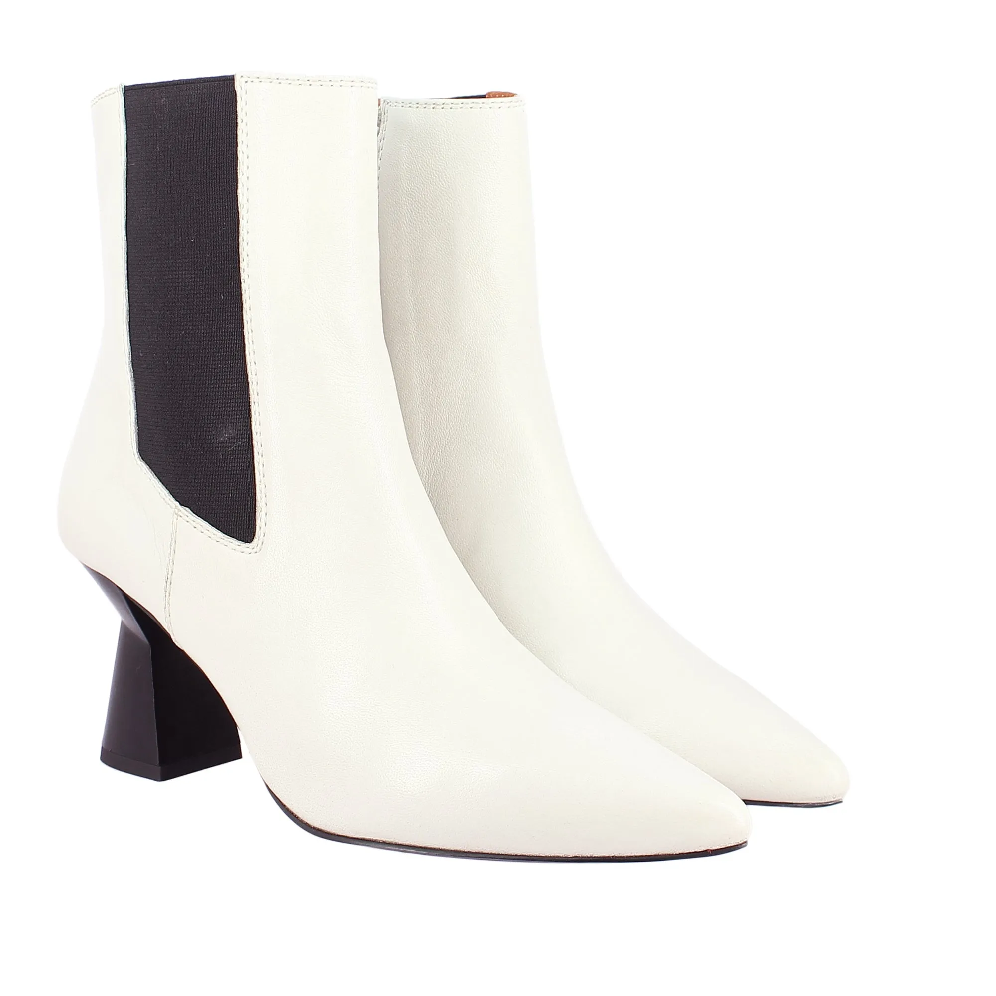 Elliana Off White Leather Block Heel Boots