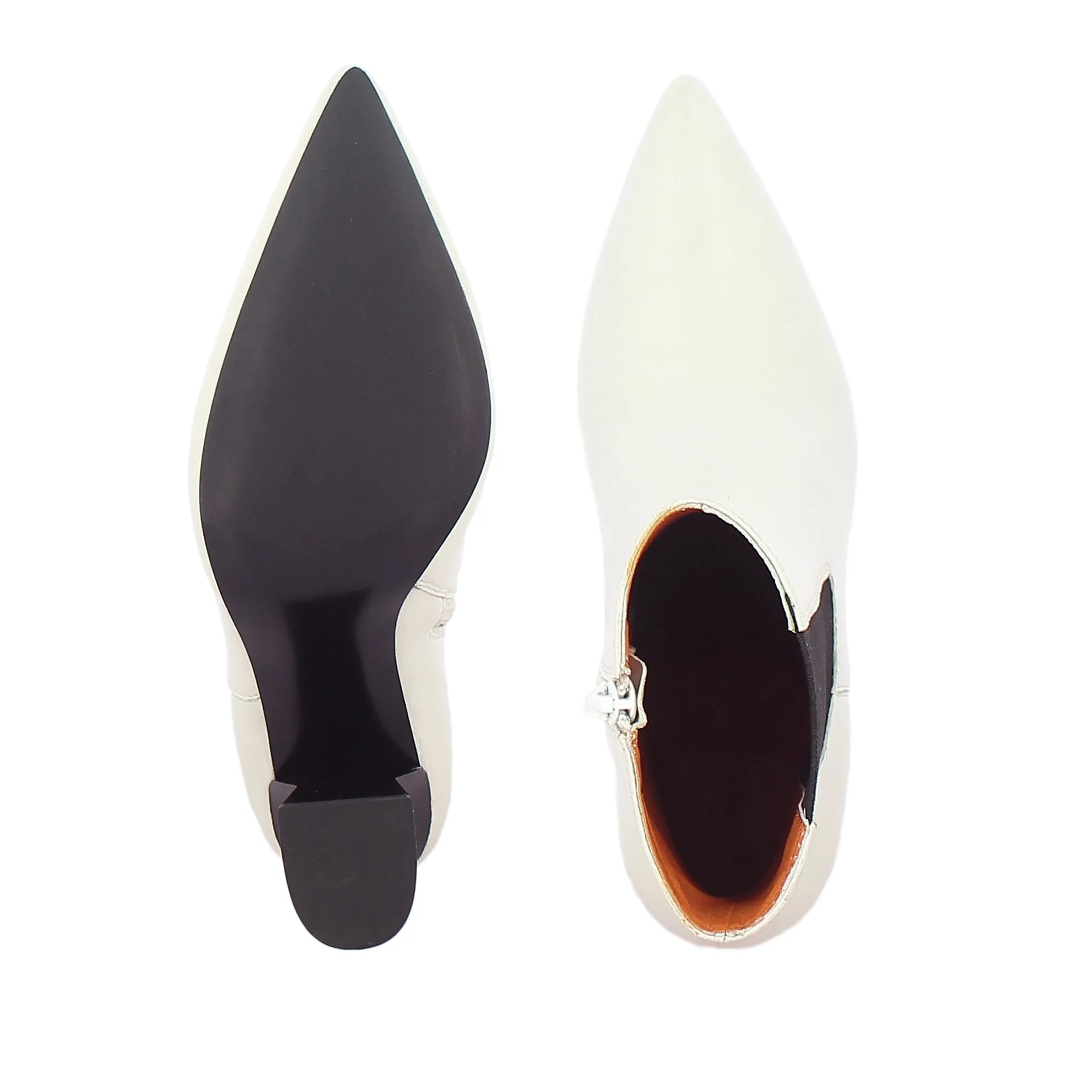 Elliana Off White Leather Block Heel Boots