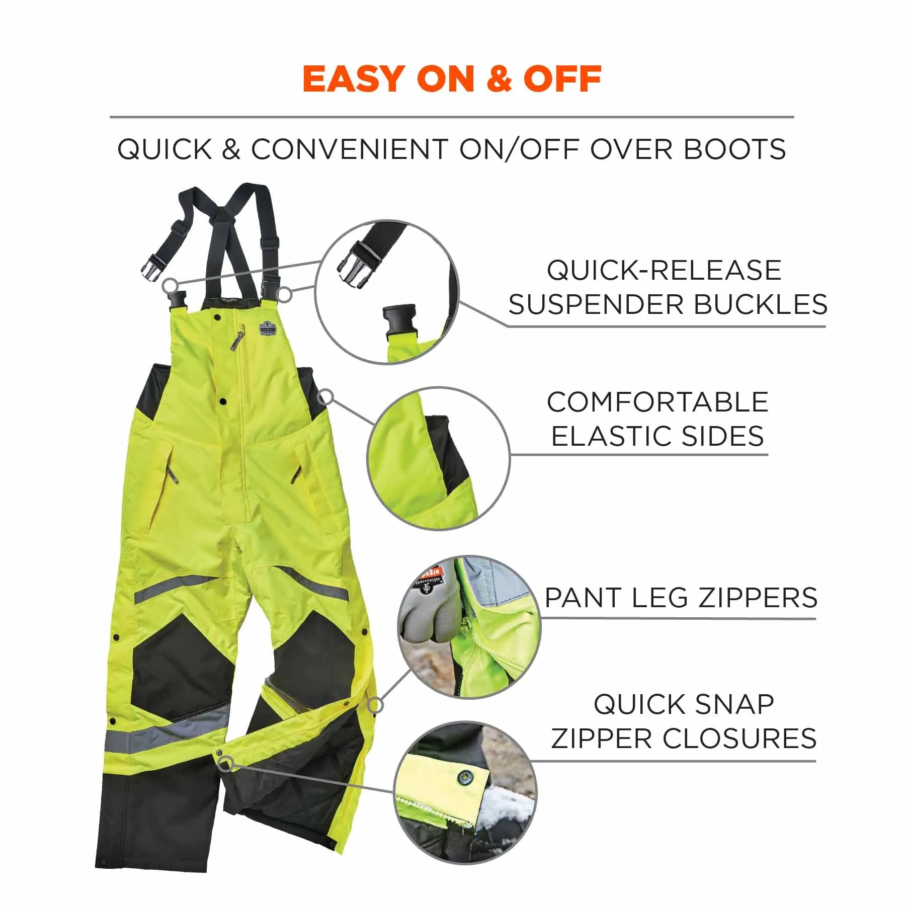 Ergodyne 25525 8928 XL Lime Class E Hi-Vis Insulated Bibs