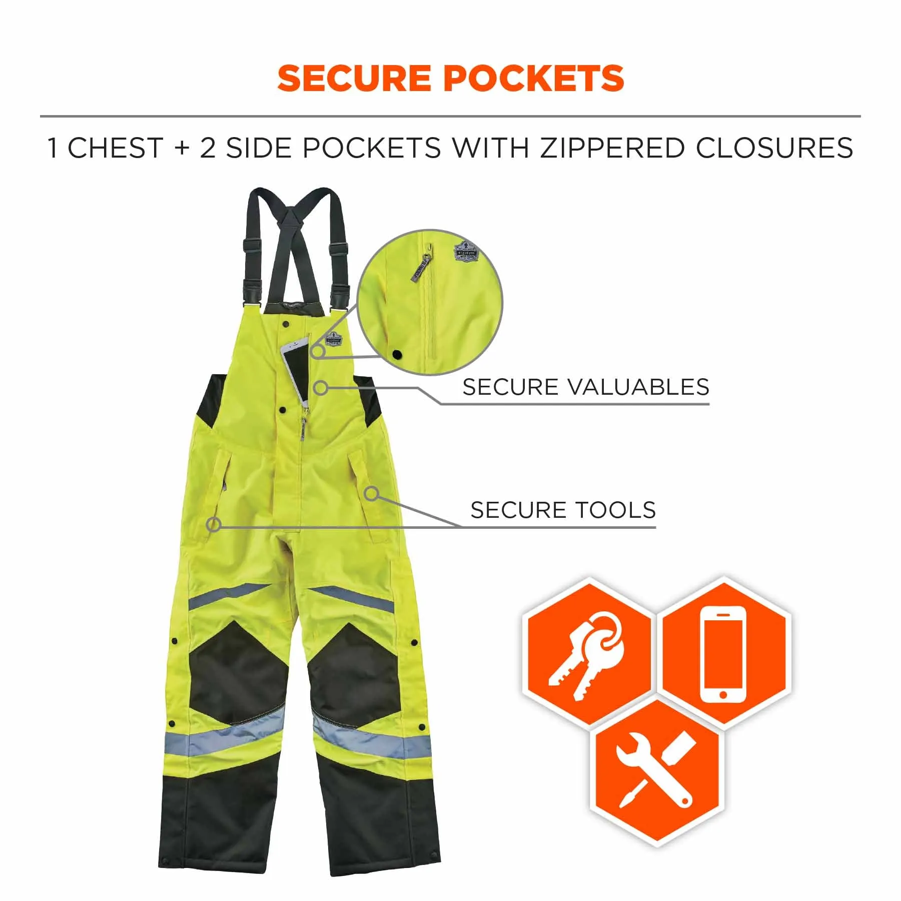 Ergodyne 25525 8928 XL Lime Class E Hi-Vis Insulated Bibs
