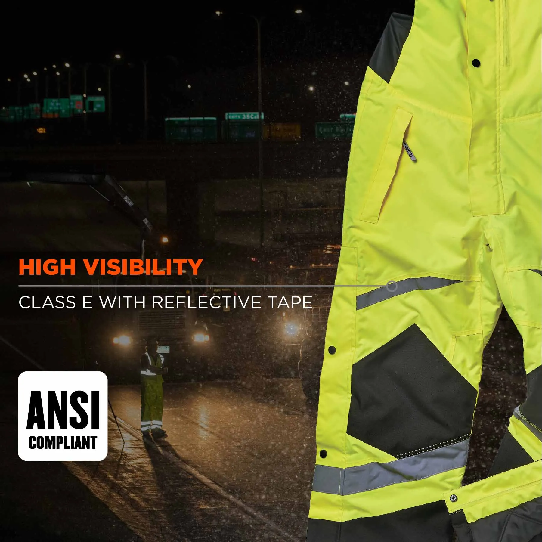 Ergodyne 25525 8928 XL Lime Class E Hi-Vis Insulated Bibs