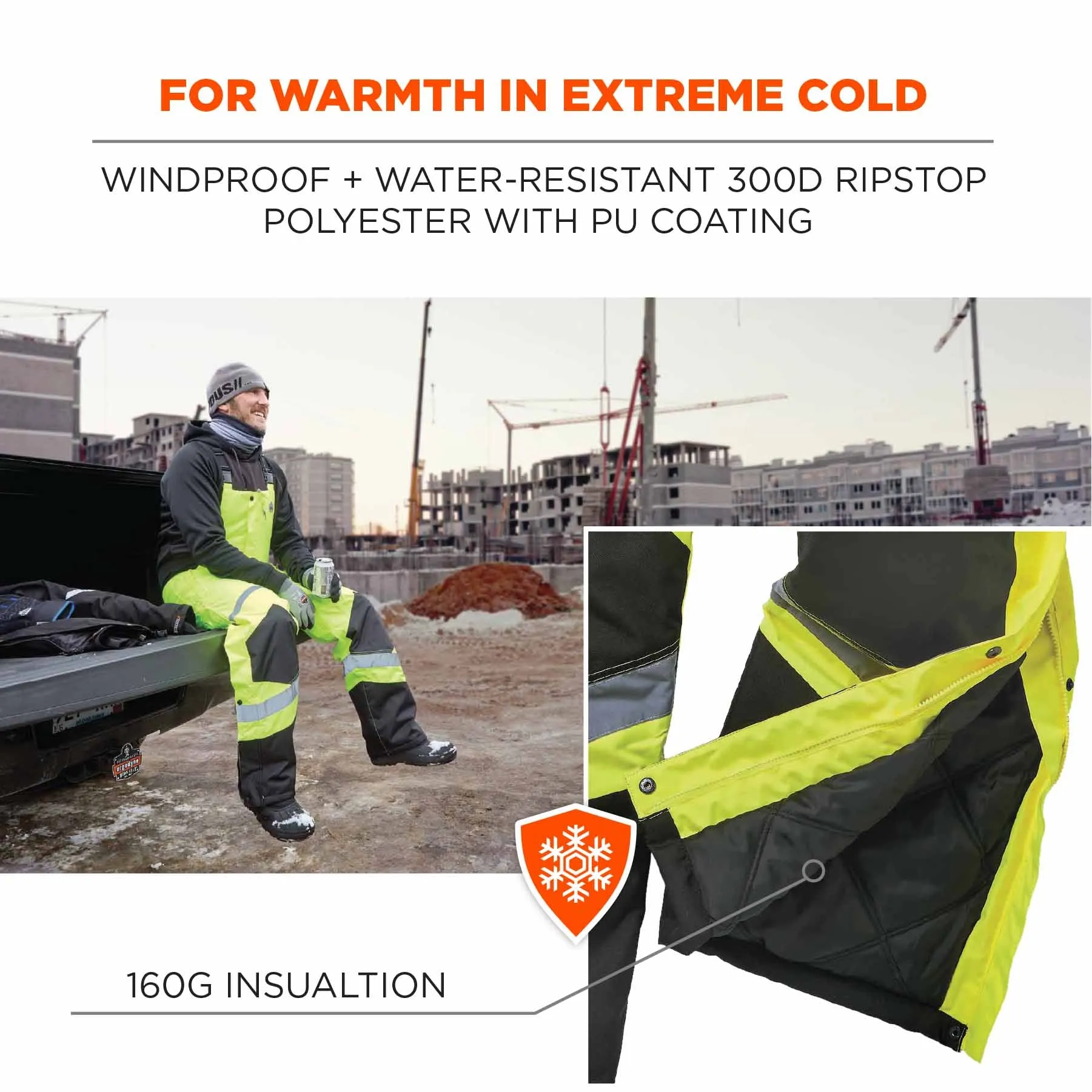 Ergodyne 25525 8928 XL Lime Class E Hi-Vis Insulated Bibs