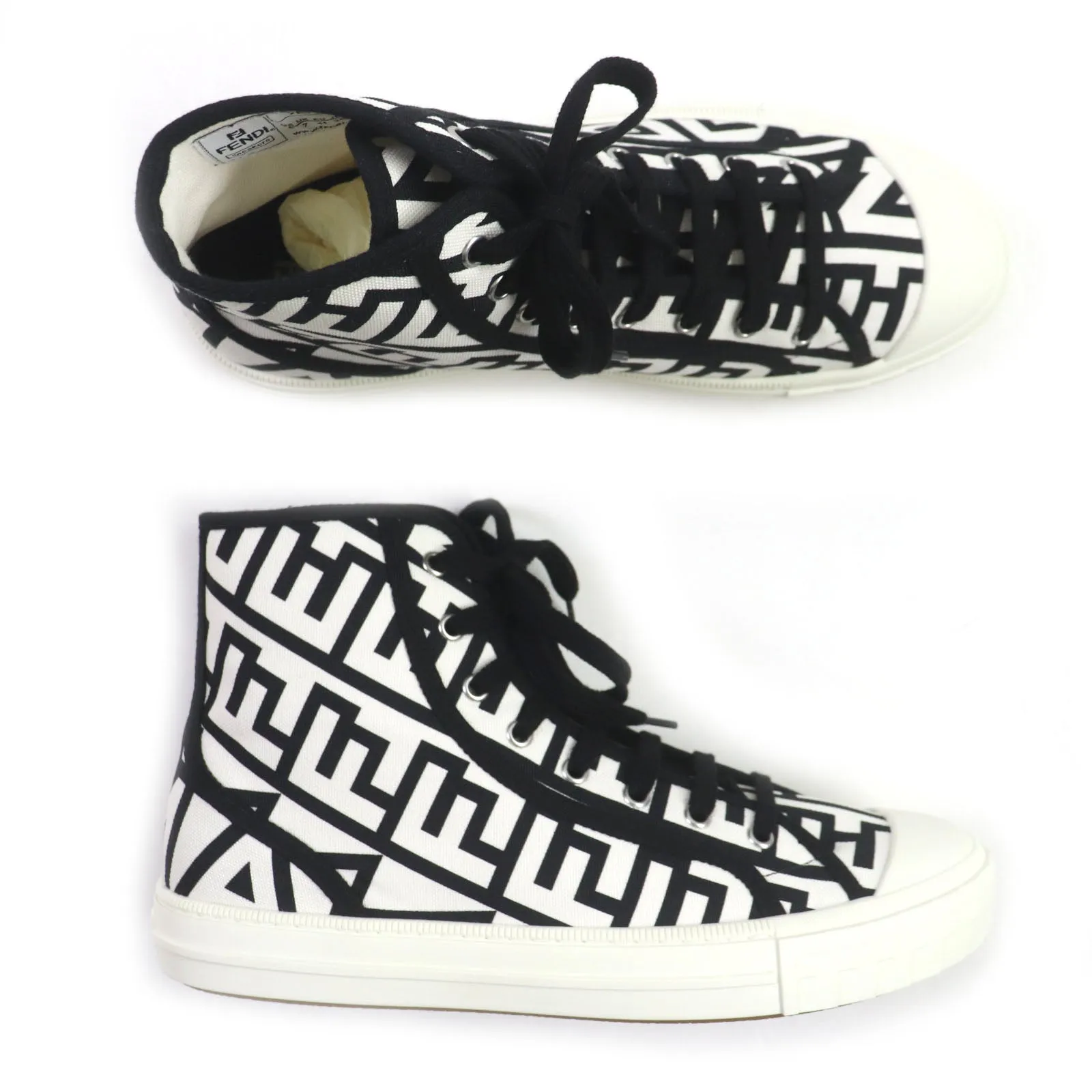 FENDI High cut sneakers 7E1570 canvas Black White Domino 26