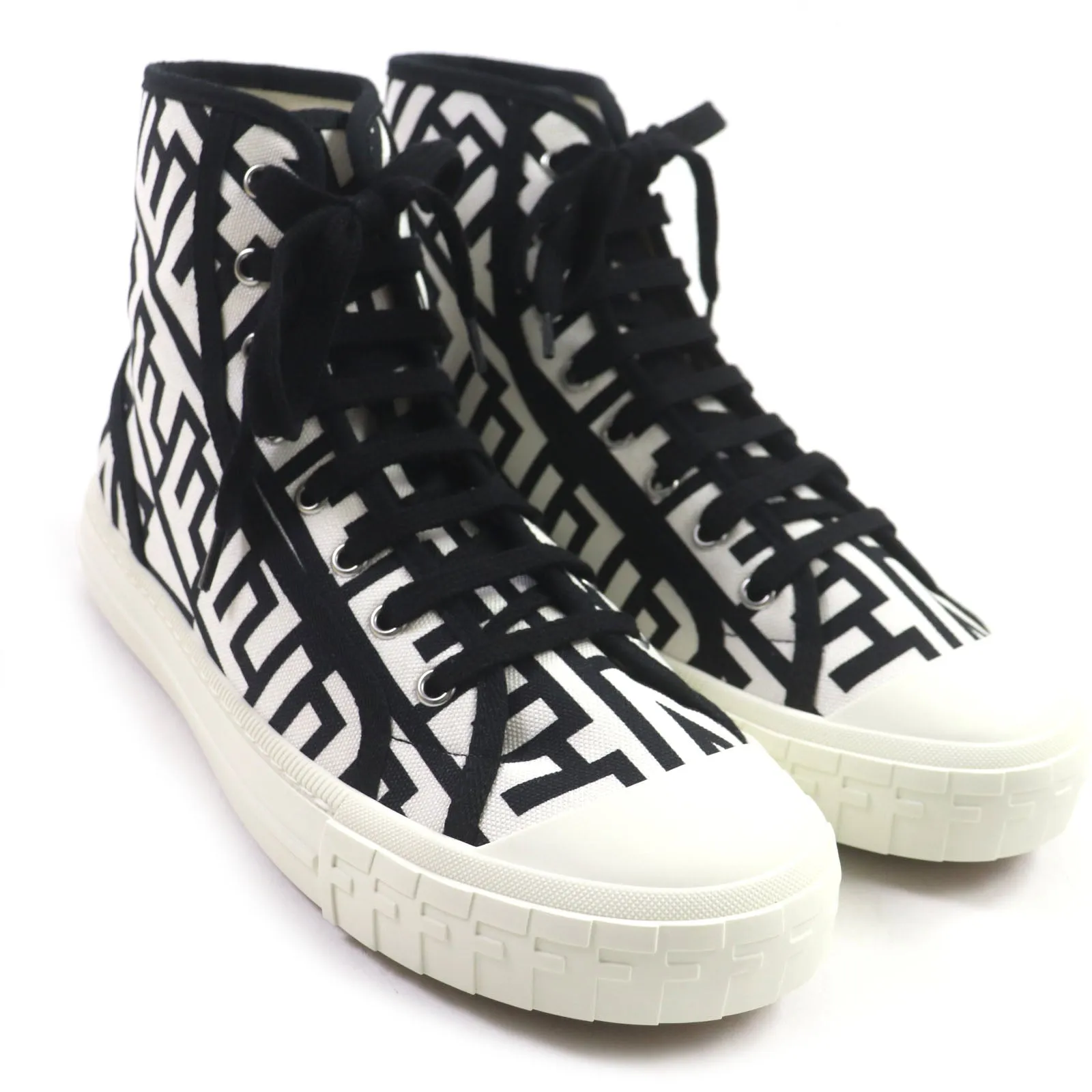 FENDI High cut sneakers 7E1570 canvas Black White Domino 26
