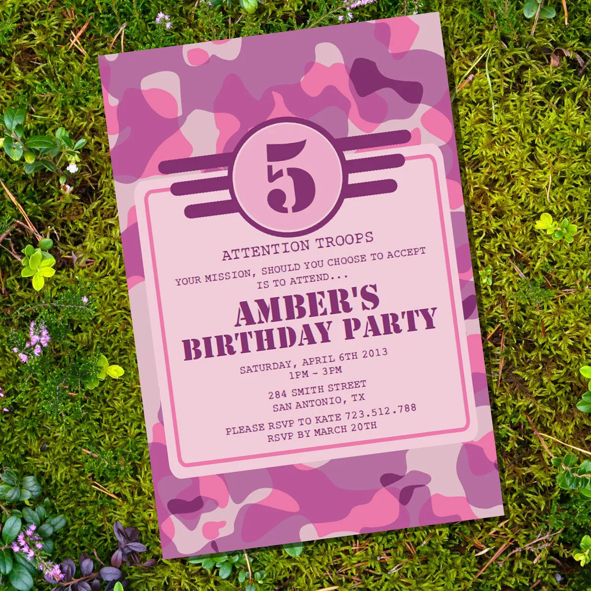 Girl Army Party Invitation | Pink Camo Birthday Party Invitation