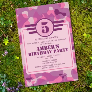 Girl Army Party Invitation | Pink Camo Birthday Party Invitation