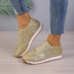 Gold Glitter Slip-On Sneakers