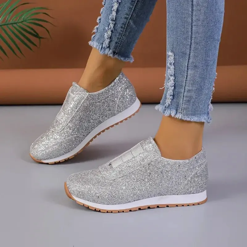 Gold Glitter Slip-On Sneakers