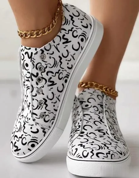 Graffiti Eyelet Slip-On Sneakers