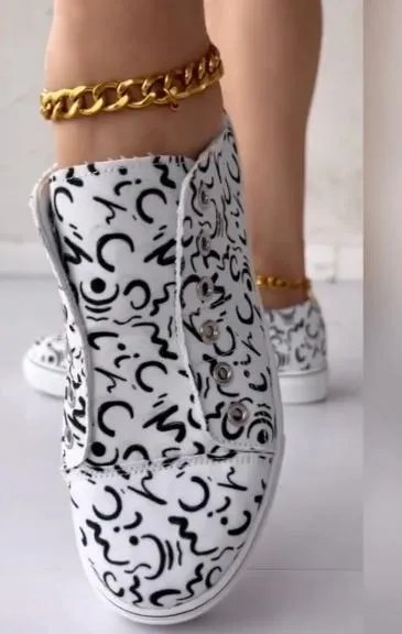 Graffiti Eyelet Slip-On Sneakers