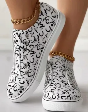 Graffiti Eyelet Slip-On Sneakers