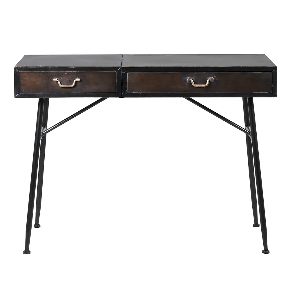 Industrial Iron Dressing Table with Hideaway Mirror
