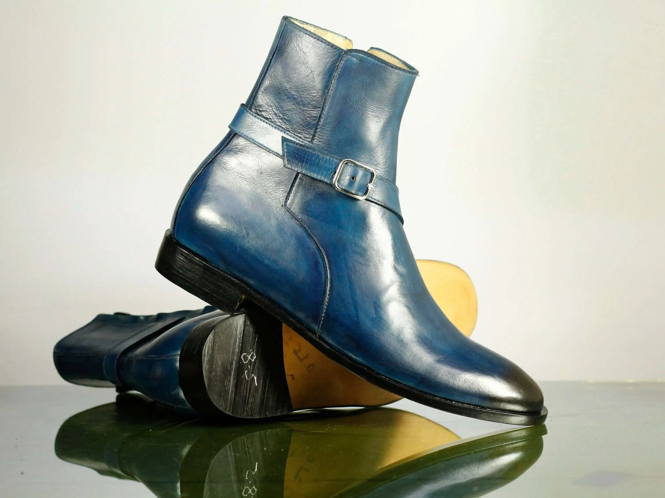 Jodhpurs Blue Side Zip Leather Ankle Boots,Men's Oxford Boot