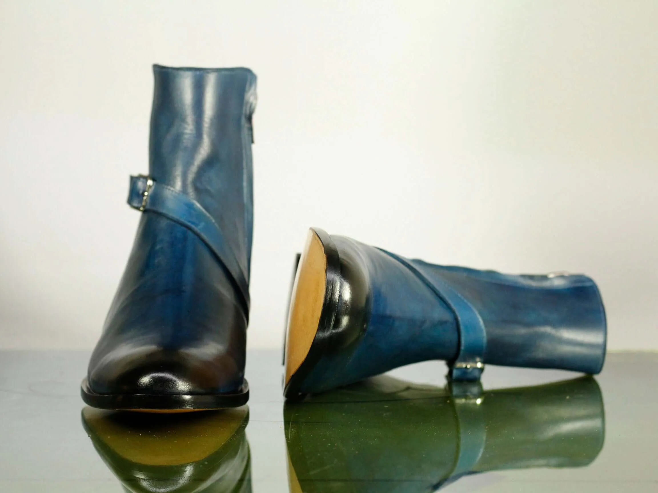 Jodhpurs Blue Side Zip Leather Ankle Boots,Men's Oxford Boot