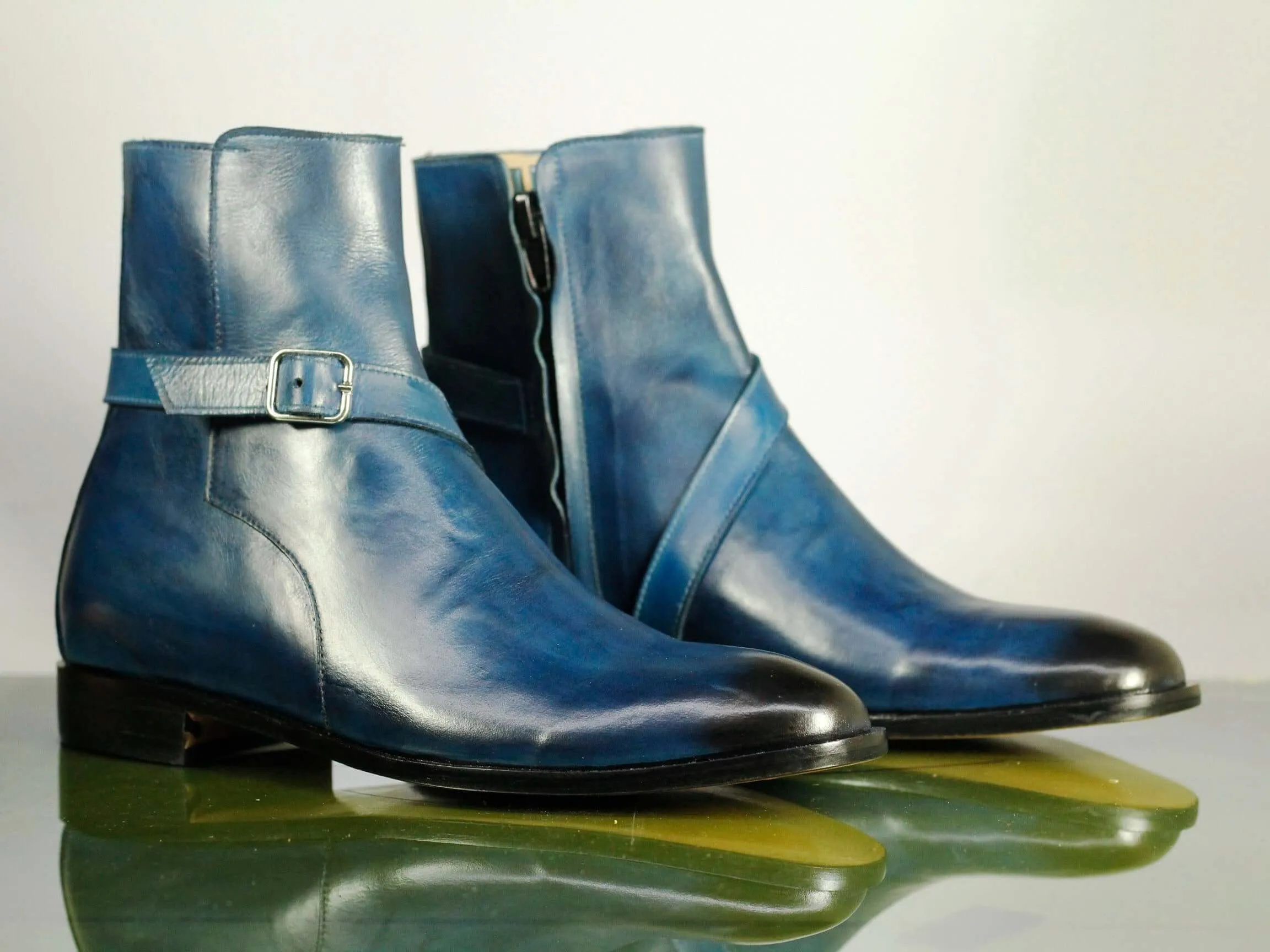 Jodhpurs Blue Side Zip Leather Ankle Boots,Men's Oxford Boot