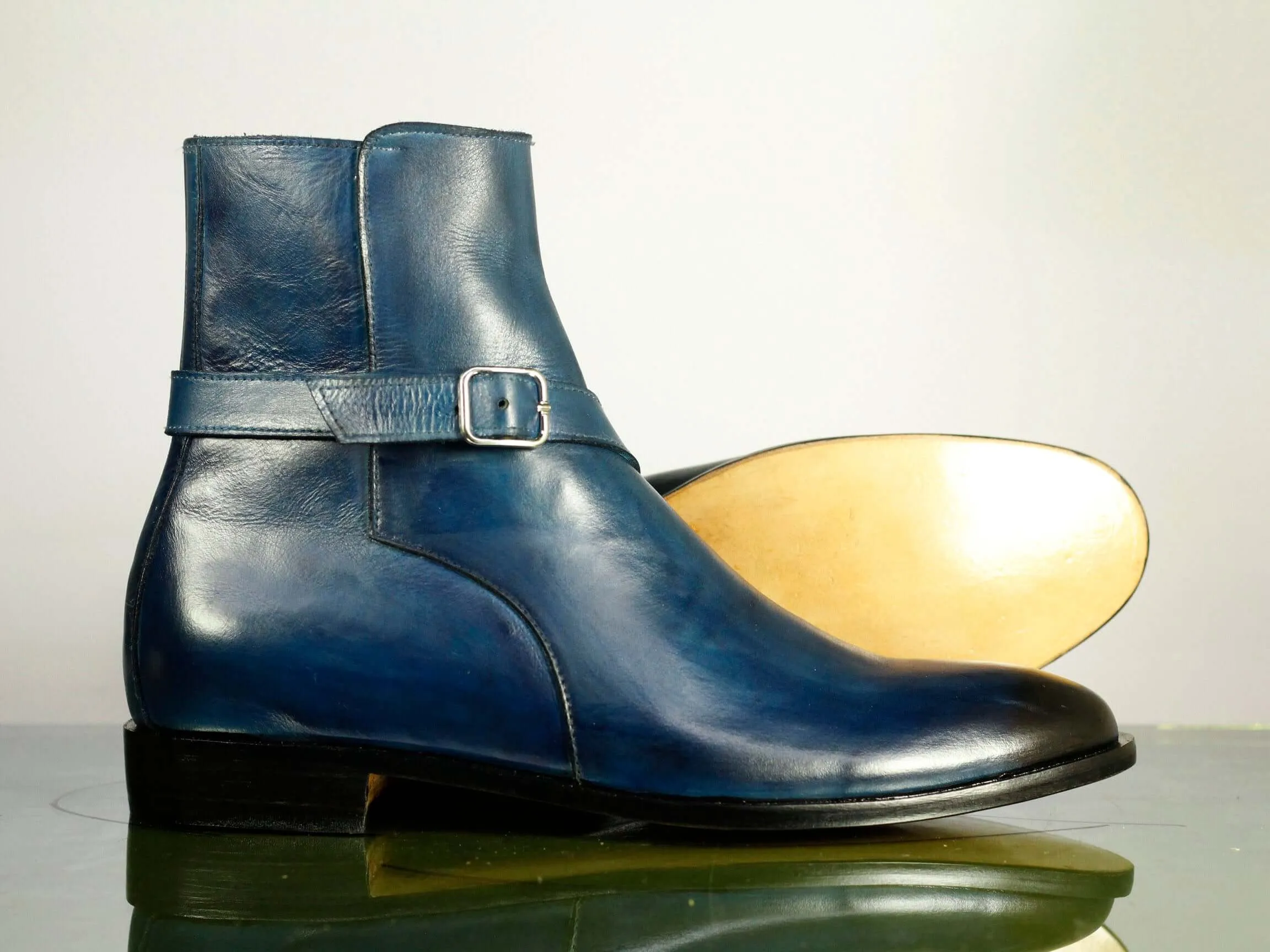 Jodhpurs Blue Side Zip Leather Ankle Boots,Men's Oxford Boot