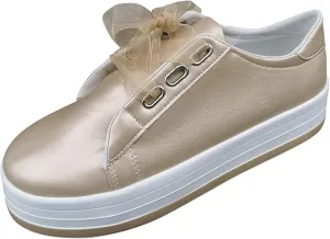 Lausiuoe Shoes For Women Dressy Casual Platform Leather Sneakers Low Top Fashion Comfortable Walking Flat Shoes Loafers
