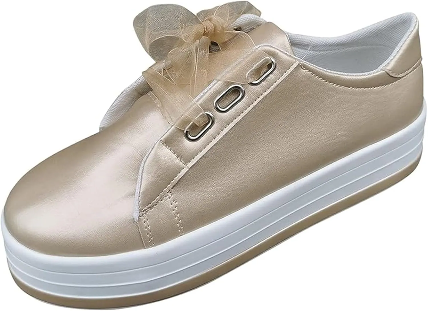 Lausiuoe Shoes For Women Dressy Casual Platform Leather Sneakers Low Top Fashion Comfortable Walking Flat Shoes Loafers