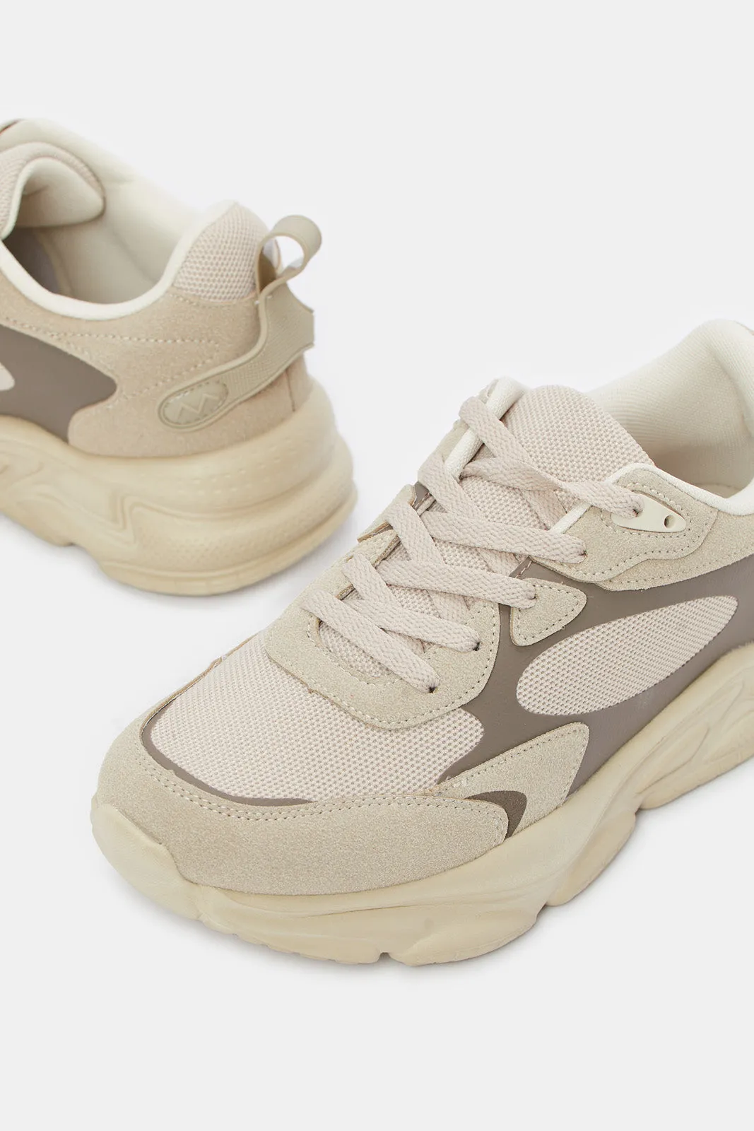 Men Beige Lace Up Sneakers