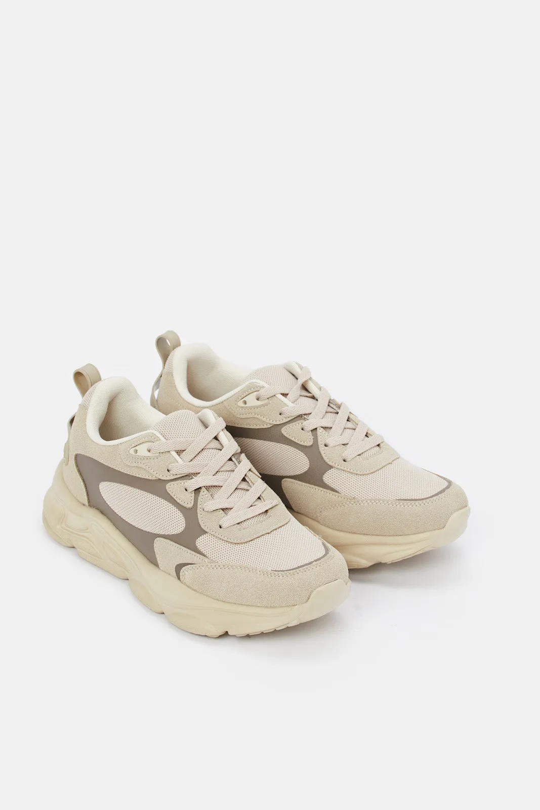 Men Beige Lace Up Sneakers