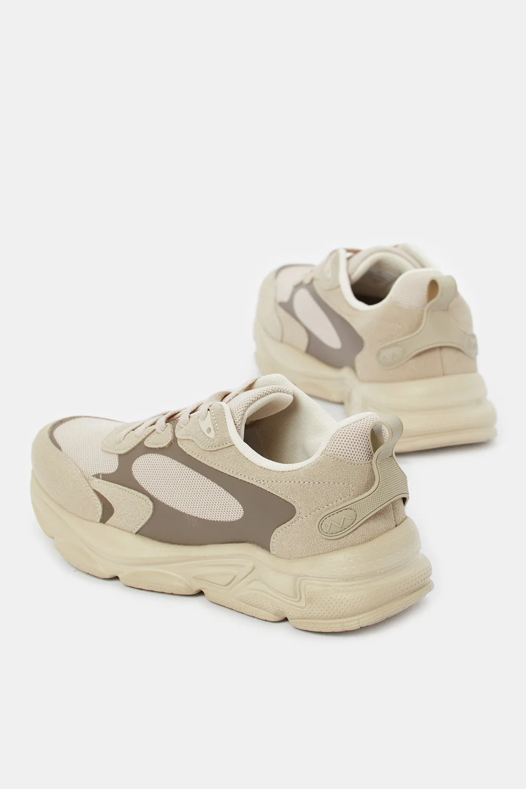 Men Beige Lace Up Sneakers