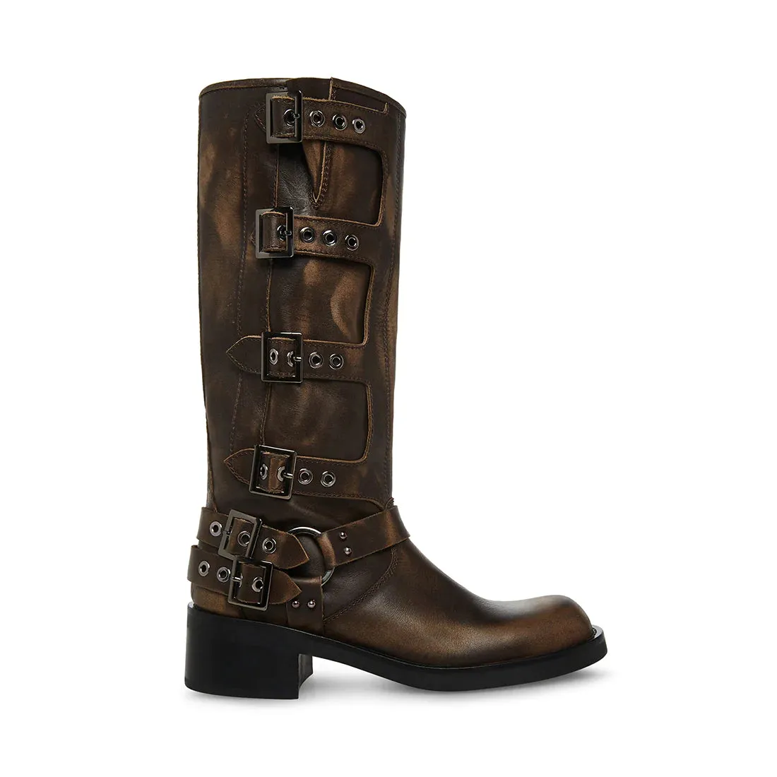 STEVE MADDEN ROCKY BOOTS - BLACK DISTRESSED