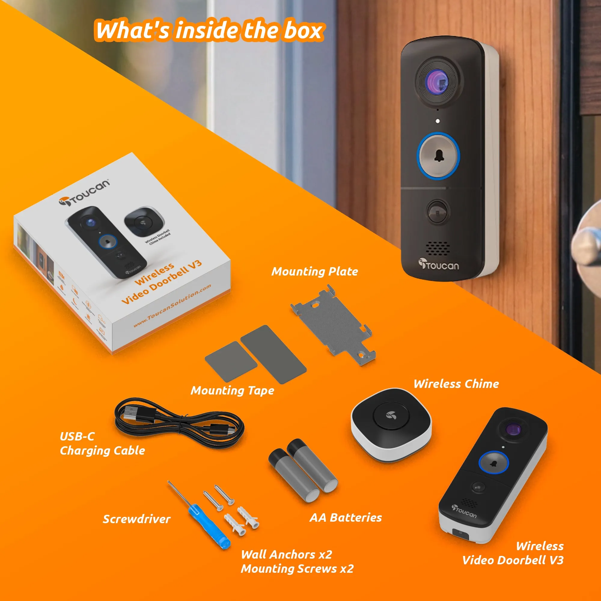 Toucan Wireless Video Doorbell V3 Includes Wireless Doorbell Chime (Coming Soon)