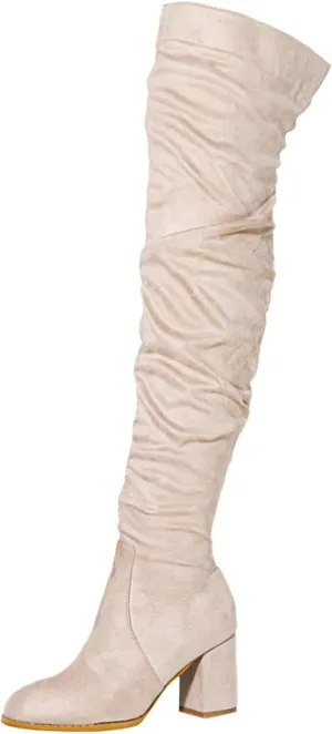 Winter Boots For Women Square Heel Over Knee Boots Suede Zipper Thigh High Boots Chunky Heeled Tall Long Boots