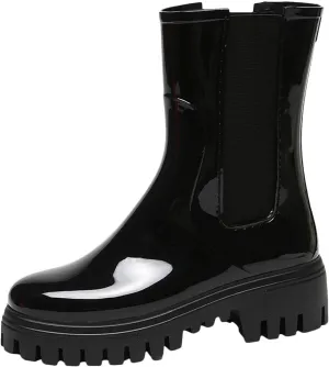 Women's Fashion Rain Shoes Women's Elastic Mouth Thick Sole Wear Water Shoes Non Slip Kitchen Rubber Shoes Outdoor Car Wash Shoes Tall Wide Rain Boots for Women