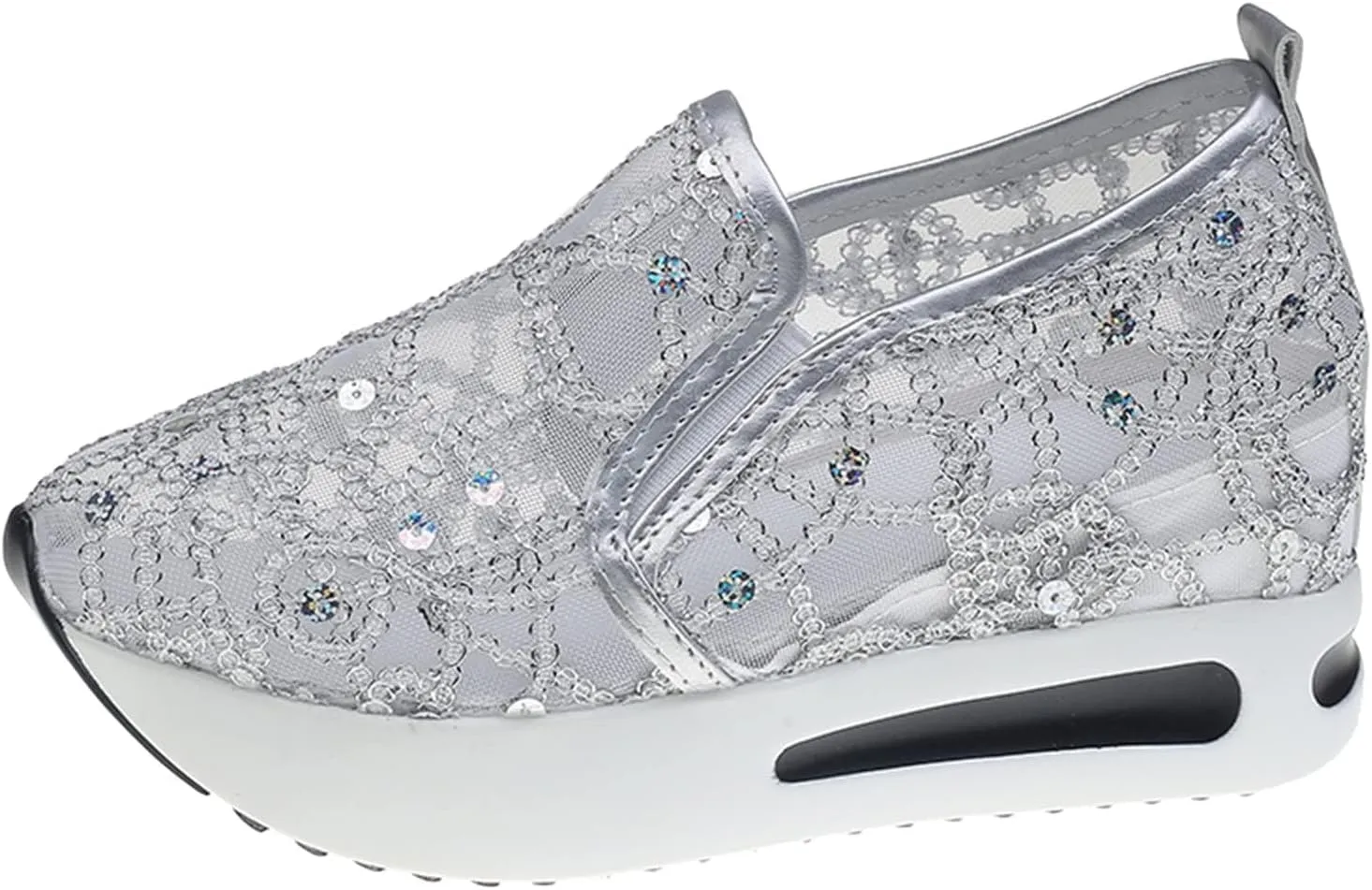 Women's Mesh Slip On Walking Shoes Platform Wedge Sneakers Floral Embroidery Breathable Sheer Mesh Sneakers Walking Shoes Loafers