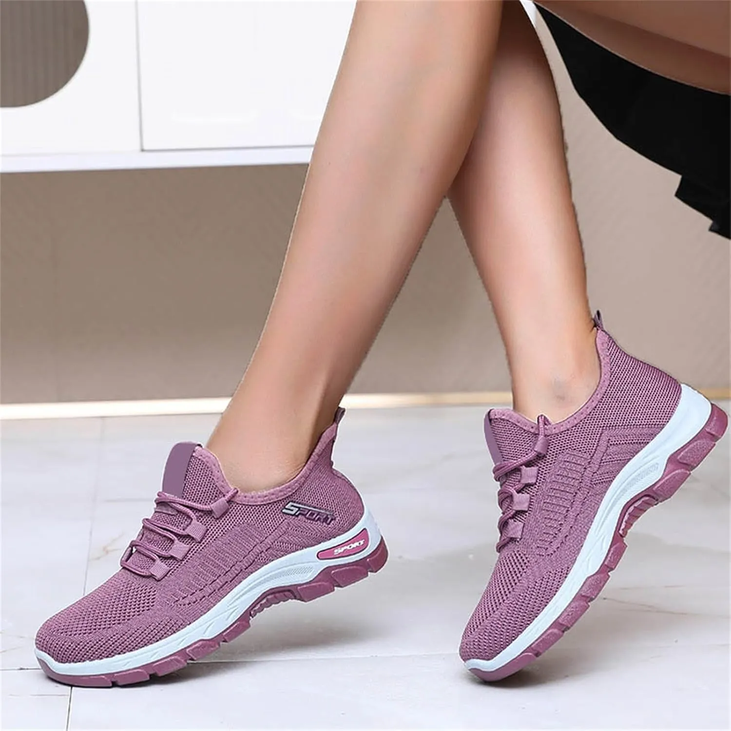 ZWRXW Women's Slip On Walking Shoes Slip-On Orthopedic Shoes Lightweight Breathable Comfortable Fashion Sneakers Non Slip Mesh Up Footwear for Tennis Running Training